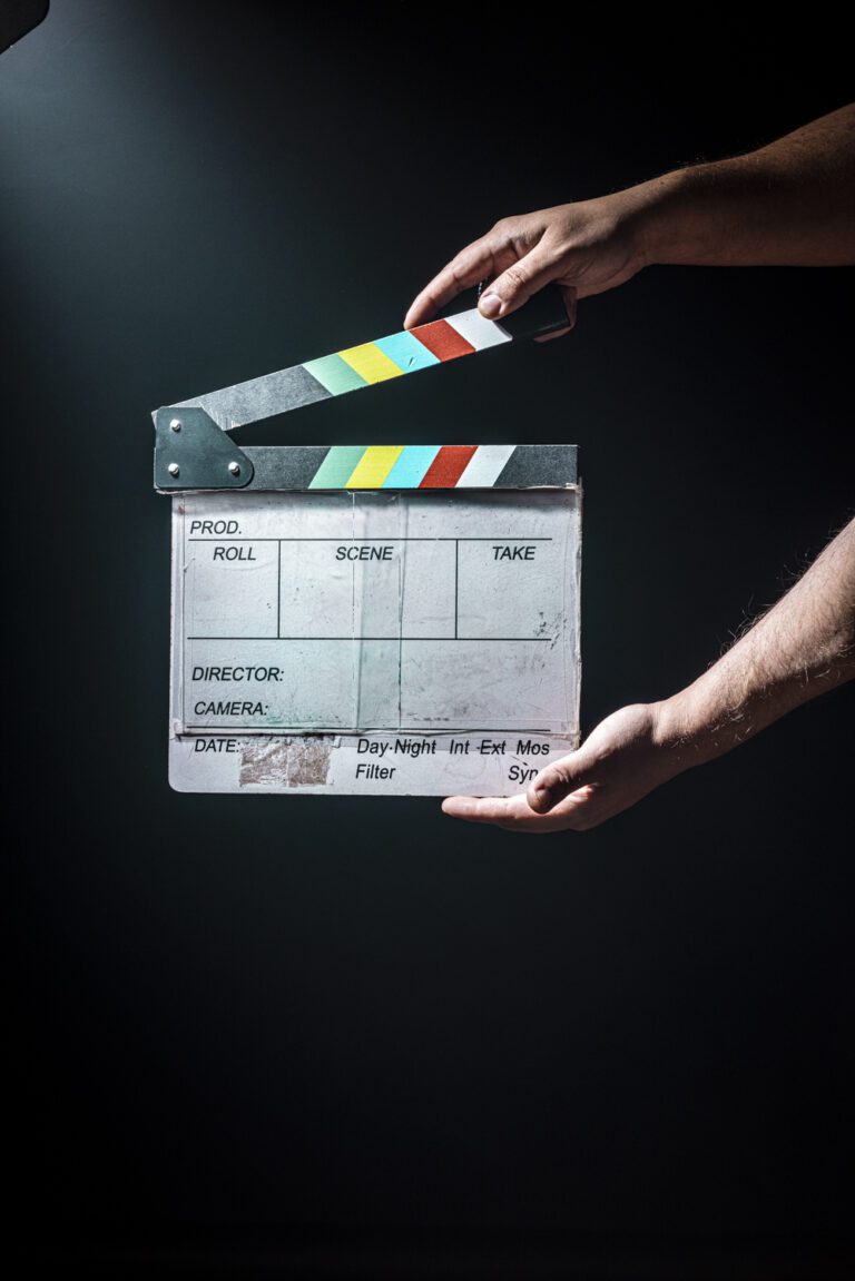 a film slate on set in the kircan photgraphy studio