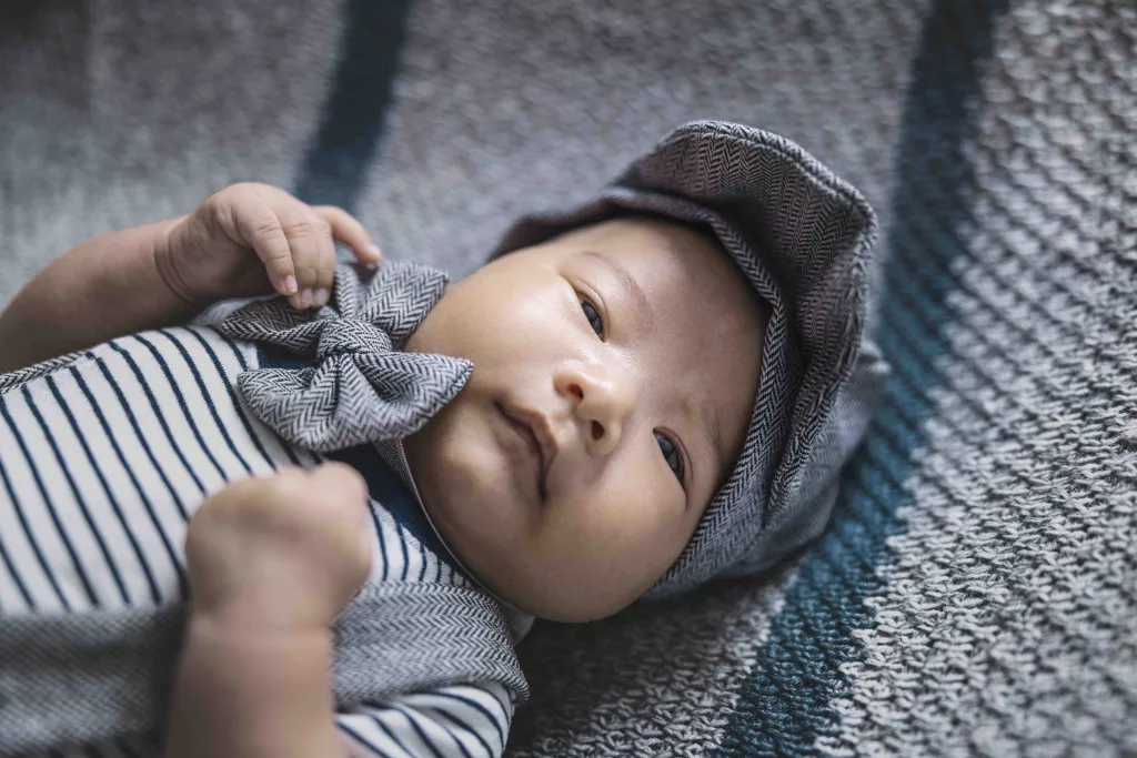 Baby liam in his little gentleman outfit during his newborn photo session